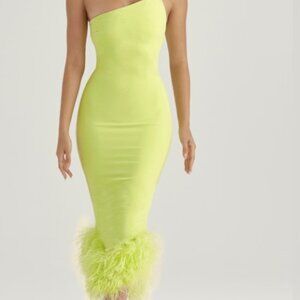 House of CB Lime Green One-Shoulder Midi Dress